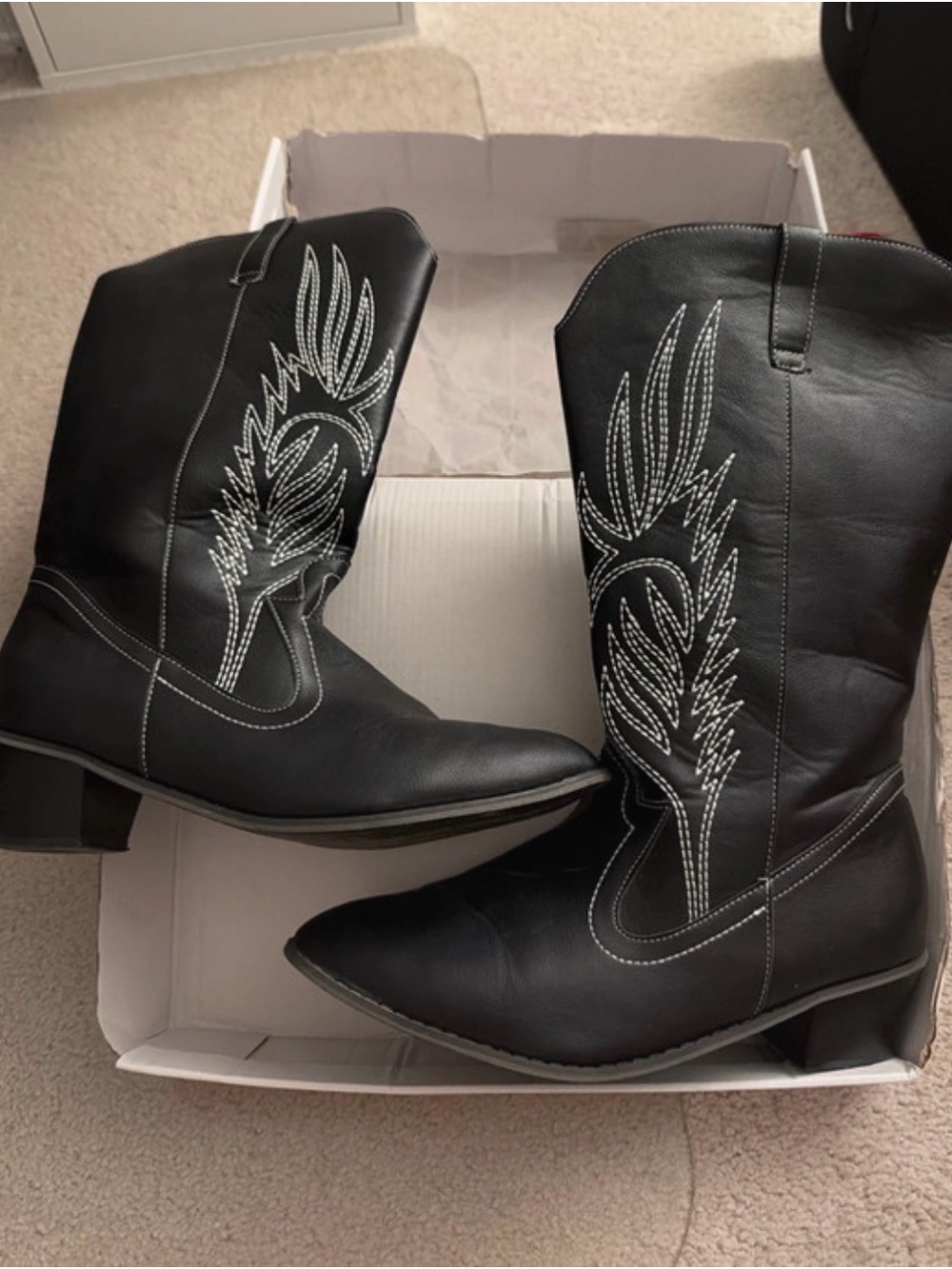 Women's Black Western Cowgirl Boots with White Stitching
